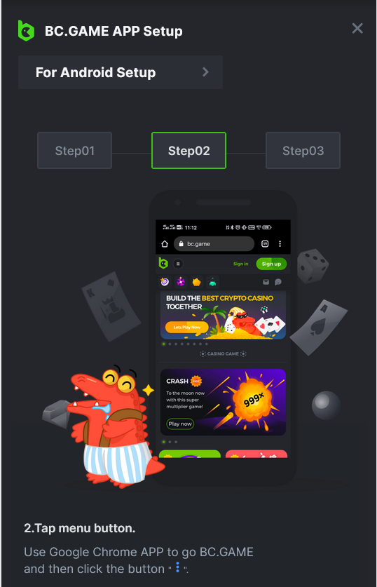 Раздел мобильного сайта BC.game, где вы можете скачать приложение для Android
